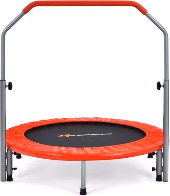 Mini trampolino pieghevole HELLOSHOP26 in acciaio rosso e nero per uso interno ed esterno, portata massima 150 kg