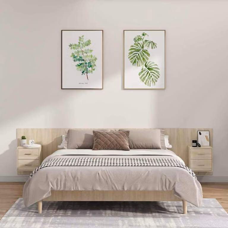 Testiera Letto con Comodini Integrati vidaXL in Legno Multistrato Rovere Sonoma, L: 240 cm, H: 80 cm, P: 80 cm