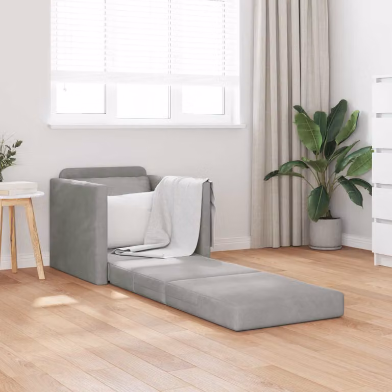 Divano letto vidaXL in velluto grigio chiaro L: 74 cm, P: 77 cm, H: 81 cm