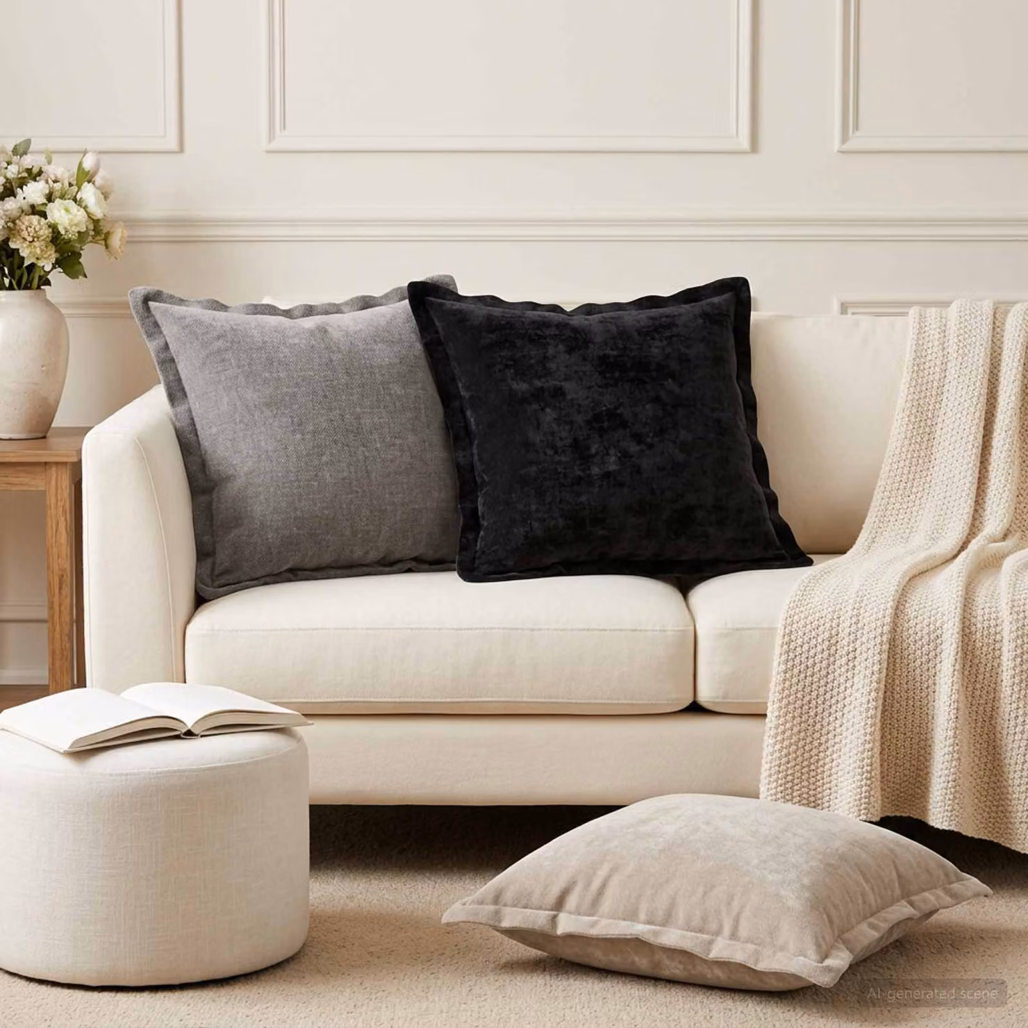 Set di 2 federe vidaXL HOUTEN in tessuto chenille grigio, 45 x 45 cm