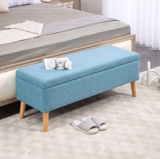 Panca contenitore ULEVR 110x39x45 cm con seduta imbottita e coperchio ribaltabile, blu