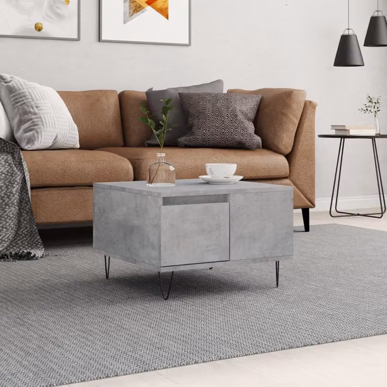 vidaXL Tavolino da salotto moderno in legno e metallo grigio, L/P/H: 55 x 55 x 36,5 cm