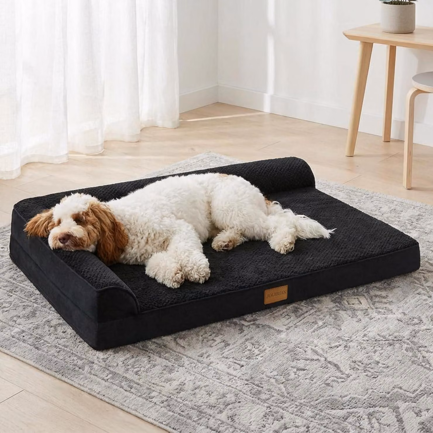 Cuccia ortopedica per cani, dimensioni 122x76 cm, colore nero, taglia L