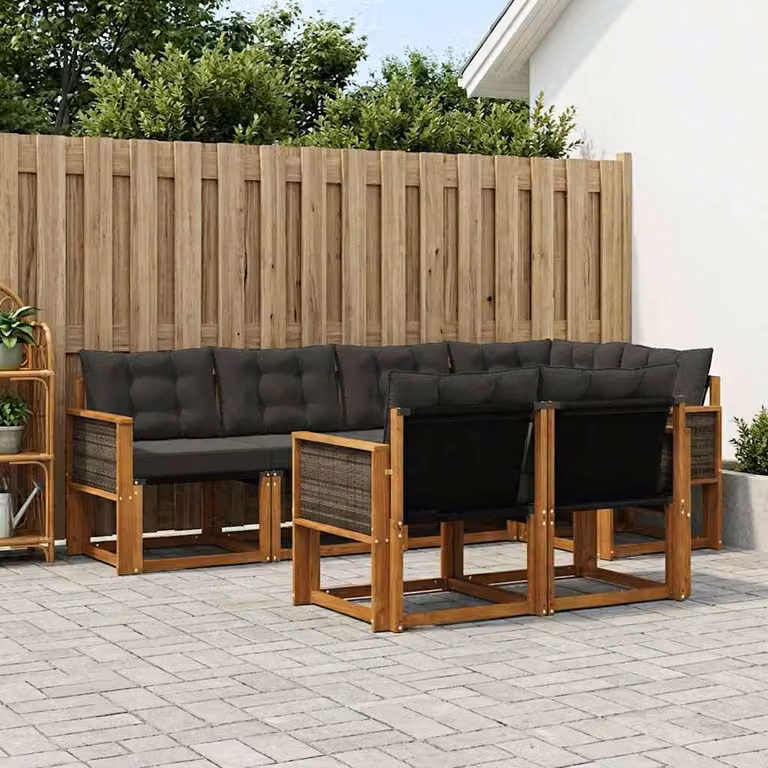 Set di divani da esterno vidaXL 7 pz in legno di acacia e textilene, colore marrone e nero