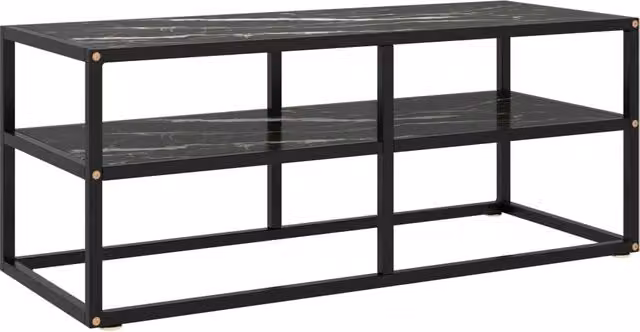 Mobile TV multimediale scaffale TV credenza mobile TV sala da pranzo soggiorno camera da letto con piano in vetro e marmo 100 x 40 x 40 cm nero 02_0026944