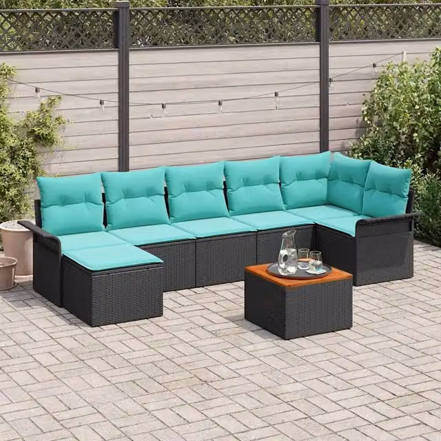 Set Divano da Giardino 8 pz Nero e Turchese polyrattan 3356030