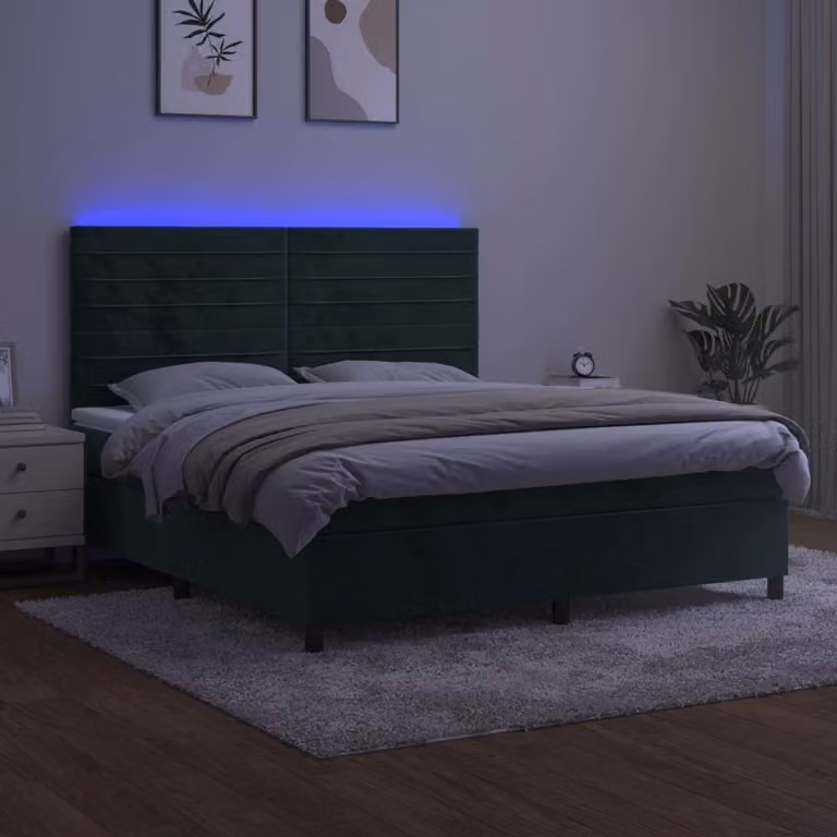 Maison Exclusive - Letto a Molle con Materasso e LED Verde Scuro 160x200cm Velluto