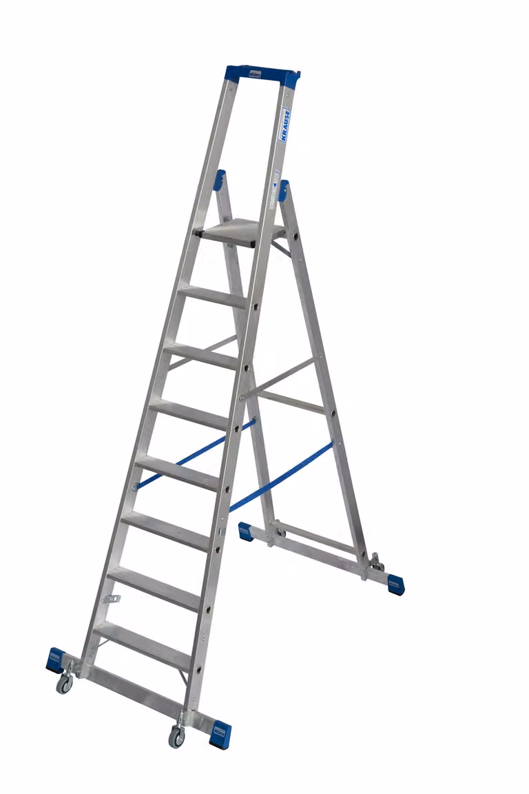 KRAUSE STABILO Stufen-StehLeiter, fahrbar mit Traverse 1x8 Stufen