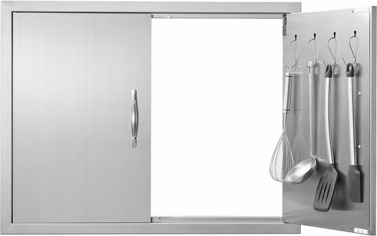 Porta di accesso per barbecue - Doppia porta esterna per cucina - Acciaio inox - Porta verticale per isola barbecue - 787 x 609 mm - Con maniglie e ganci - Montaggio a incasso