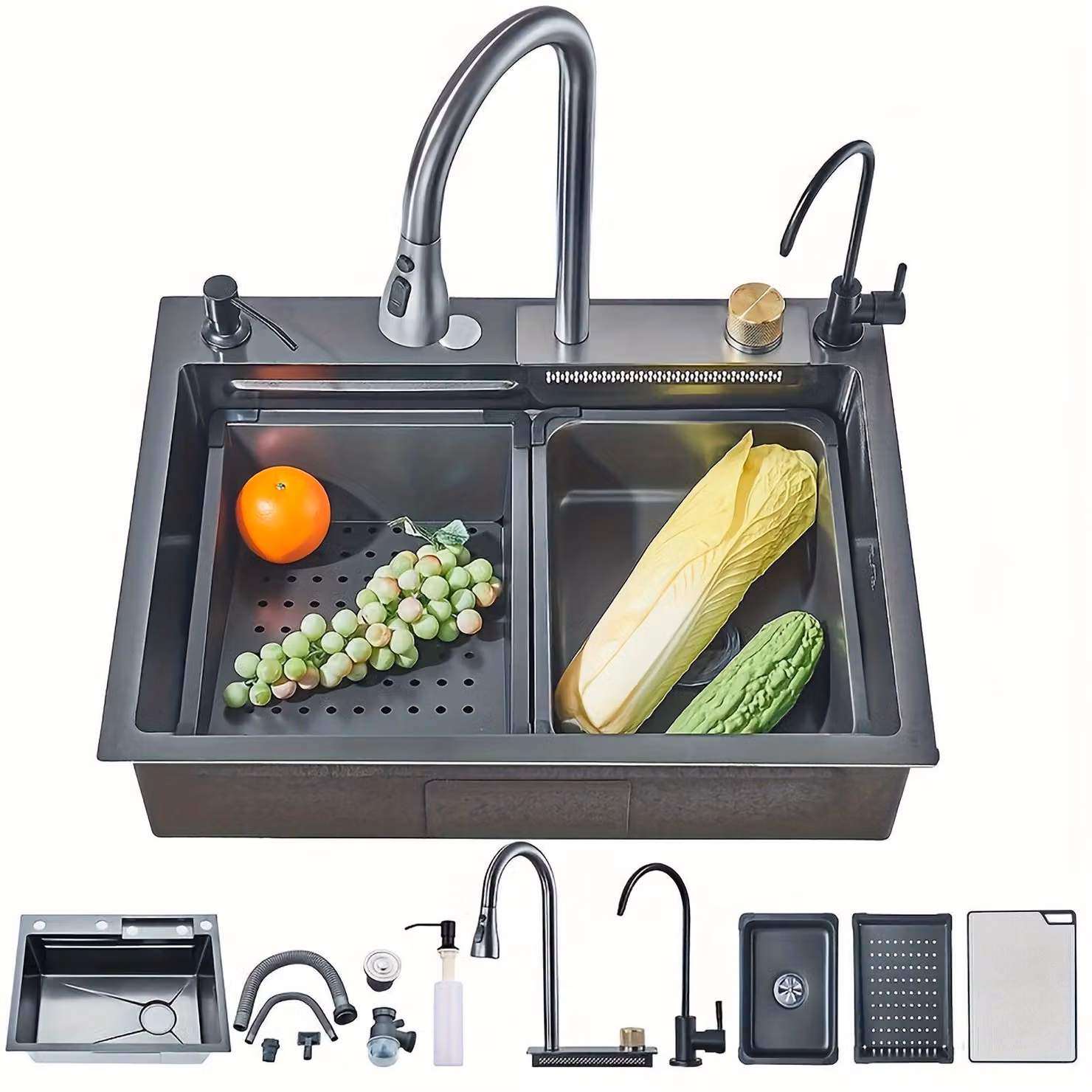 Rubinetto da cucina - Miscelatore da cucina - Rubinetto estraibile - Miscelatore - Rubinetto per lavello - Acciaio inossidabile 304 - 45 x 60 cm