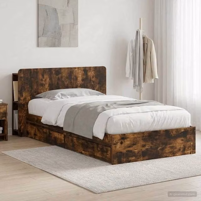 Letto con contenitore con cassetti vidaXL in legno Rovere Fumo L/P/H: 190 x 140 x 95 cm