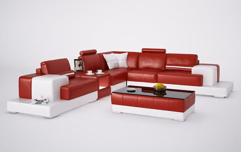 Ledersofa Couch Wohnlandschaft Ecksofa Eck Garnitur Design Modern Sofa mit USB