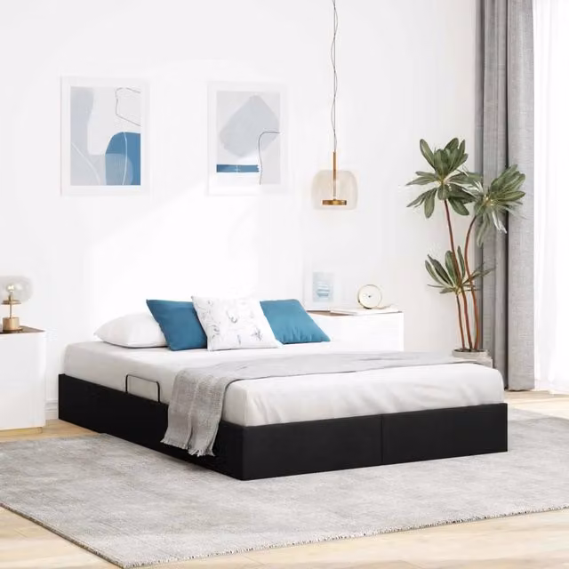 Letto ottomano con archiviazione Nero 140 x 190 cm Tessuto 3442822