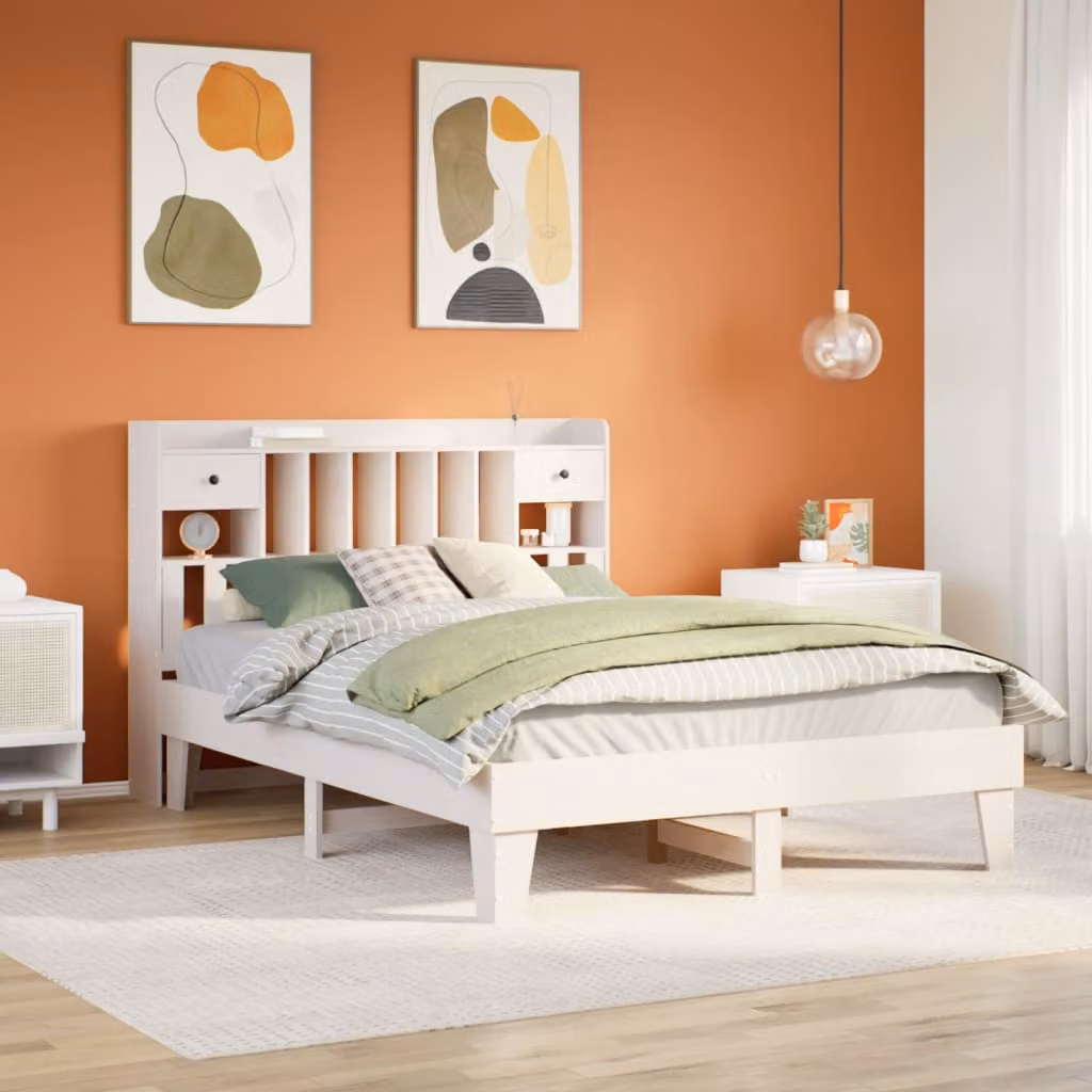vidaXL Letto in Legno Massello di Pino Bianco con Cassetti L/P: 150 x 200 cm – 1
