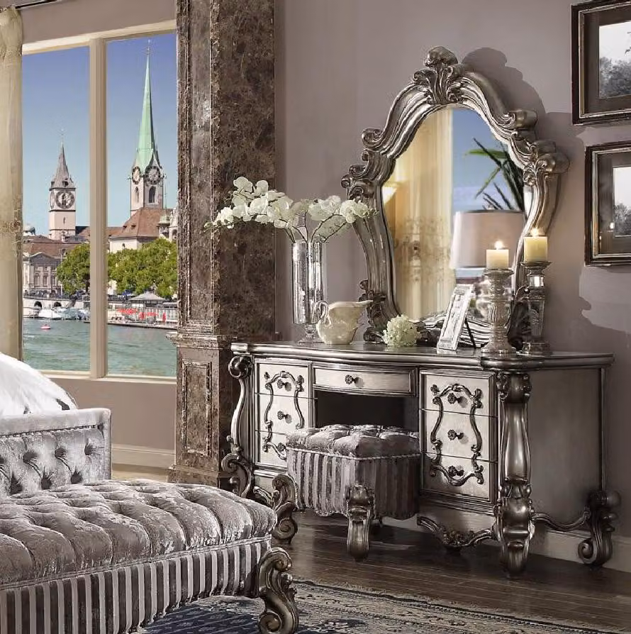 Klassischer Schminktisch Spiegel Luxus Konsole Kommode Schlafzimmer Barock