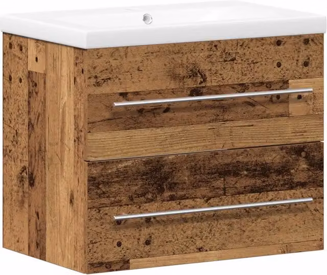 Mobile Lavabo | Armadio per Lavabo da Bagno con cassetto 2 pz Legno vecchio