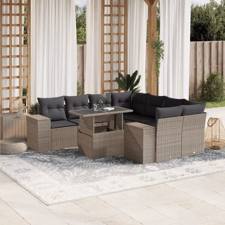 vidaXL Set Divano da Giardino a L in Polyrattan con Cuscini Antracite e Tavolino da Esterno