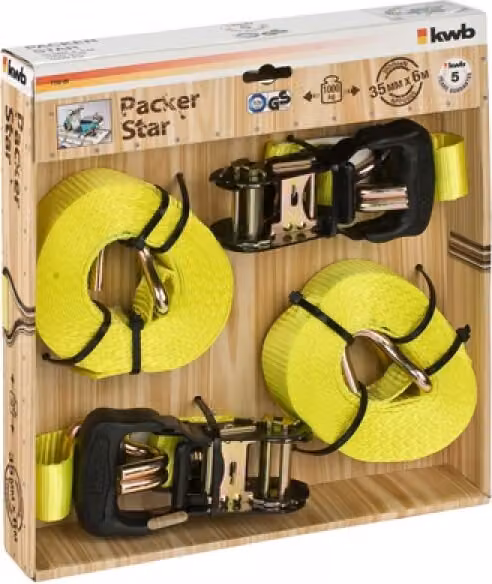 Cinghia di serraggio KWB con cricchetto e ganci, giallo, 35 mm x 6 m, 2 pz
