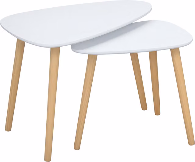 HOMCOM Set 2 Tavolini da Salotto Stile Nordico, Design Impilabile, Gambe in Legno Robuste, Ideale per Soggiorno, Bianco Aosom