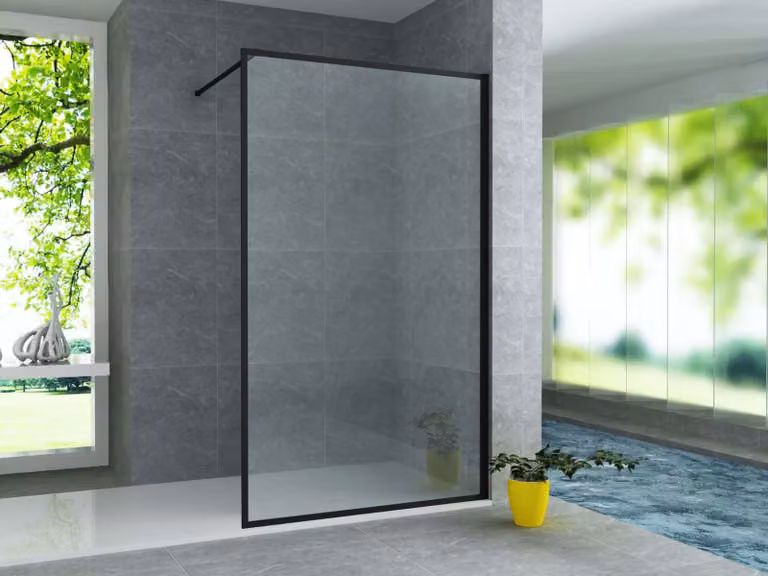 Cabina doccia Aloni in vetro con profilo nero opaco - Cabina doccia ESG in vetro di sicurezza, nano-rivestimento, montabile su entrambi i lati, altezza 200 cm