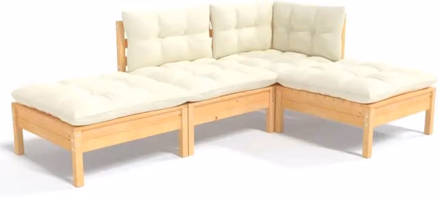 Set Salotto da Giardino Moderno a L con Cuscini Beige e Struttura in Legno di Pino Trattato DESIGN IN