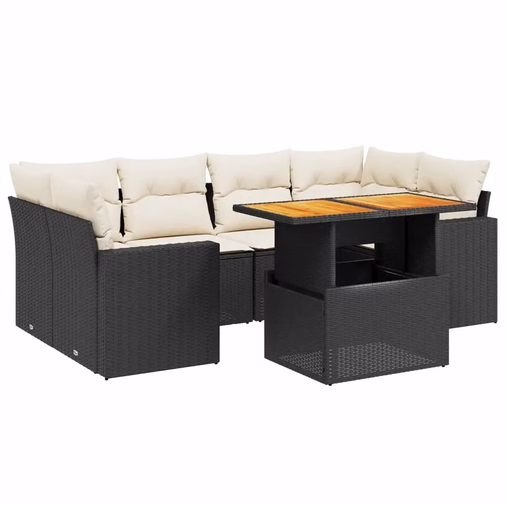 Set Divani da Giardino vidaXL a Forma di L in Polyrattan Nero con Cuscini e Tavolino da Esterno – 2