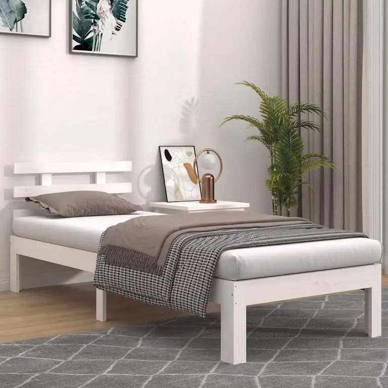 Giroletto singolo vidaXL in legno massello di pino bianco con doghe fisse L 90 cm x P 190 cm