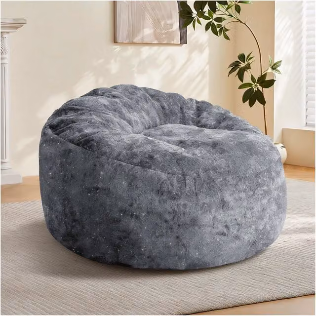 Poltrona sacco curva WISHDOR con schienale alto e seduta ampia in flanella grigia, L: 50 cm, P: 41 cm, H: 31 cm