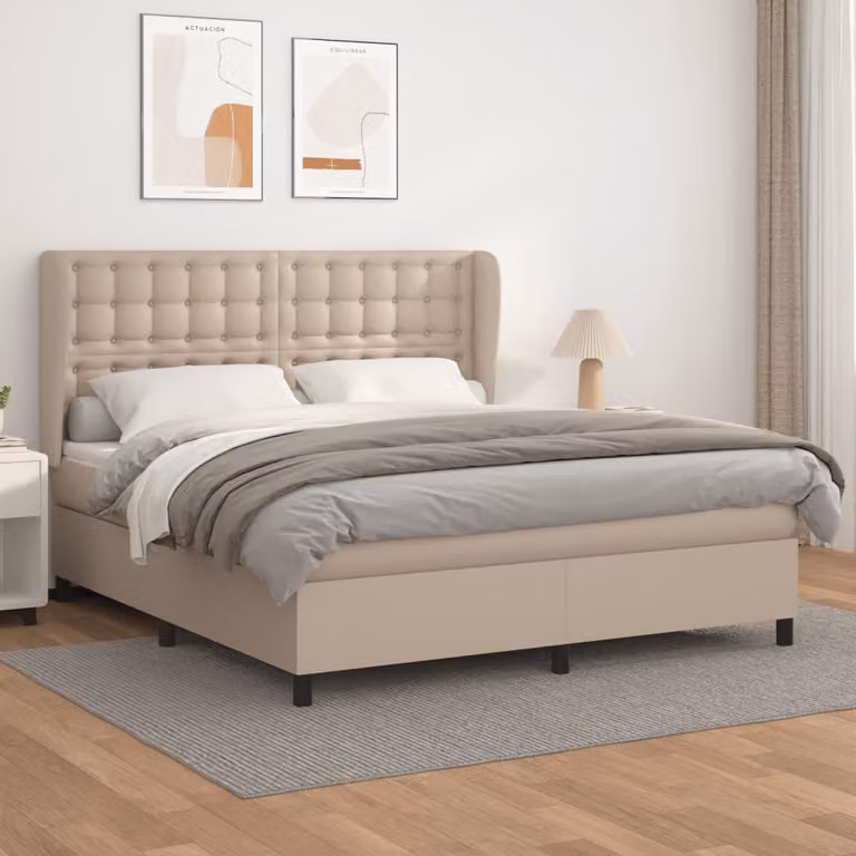 Maison Exclusive - Giroletto a Molle con Materasso Cappuccino 160x200cm Pelle finta