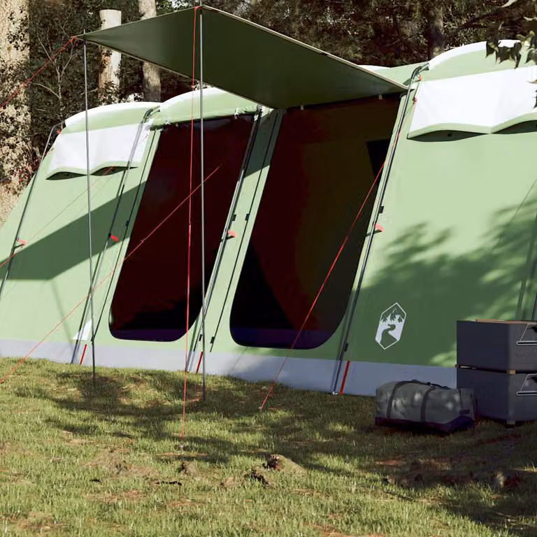 Tenda Familiare a Tunnel vidaXL per 8 Persone Verde Impermeabile in Poliestere e Fibra di Vetro