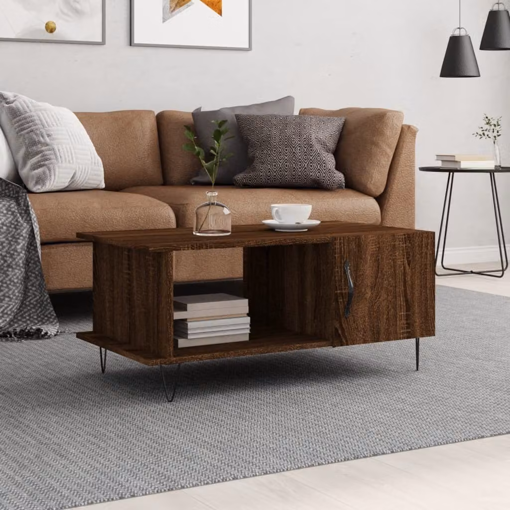 Tavolino The Living Store in rovere marrone 90x50x40 cm materiale a base di legno
