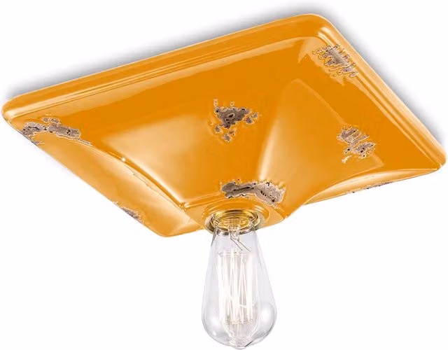 Plafoniera Vintage Quadrata Grande Ceramica Gialla 1 Luce E27