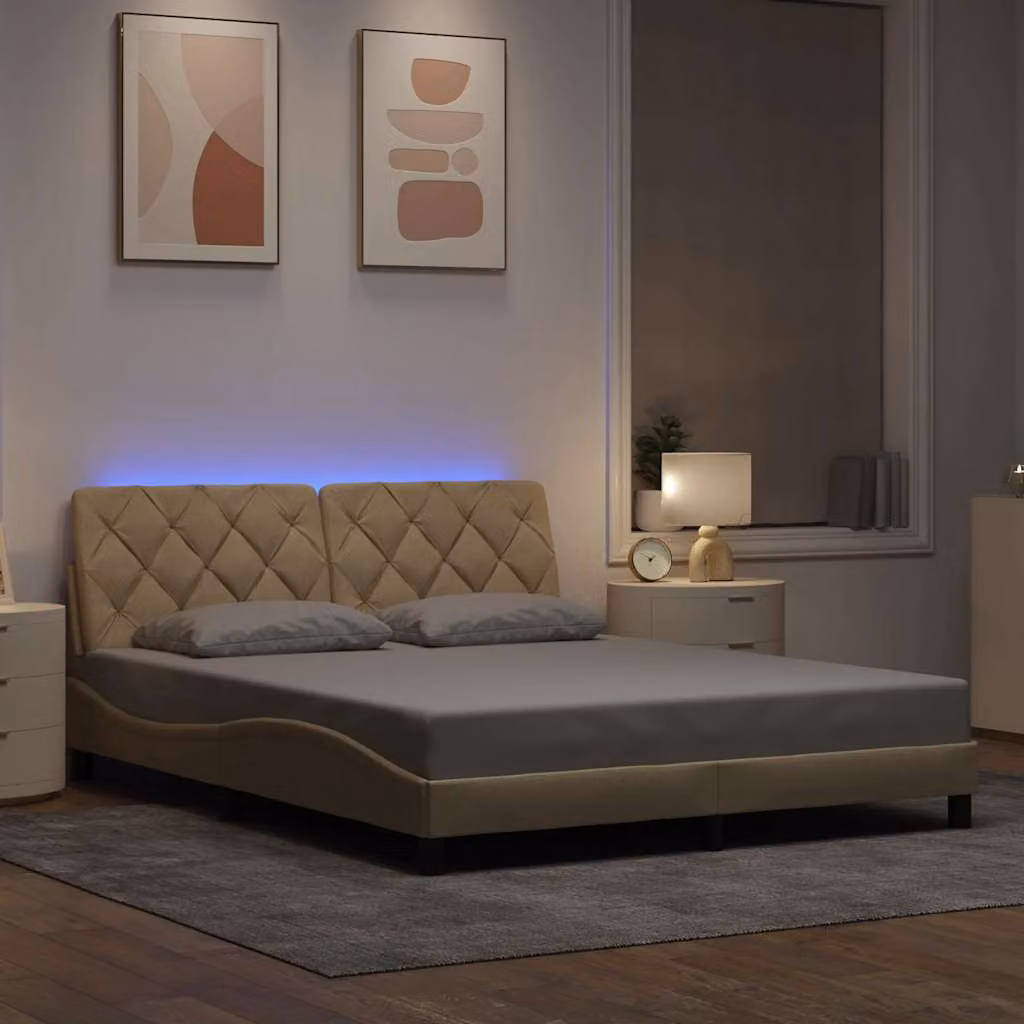 vidaXL Giroletto con LED e porta USB in tessuto beige L/P: 160 x 200 cm