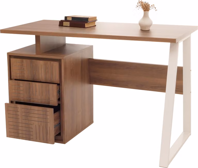 Scrivania HWC-O32, scrivania da ufficio, scrivania da lavoro, cassetto, legno melaminico, 77x118x58cm ~ marrone