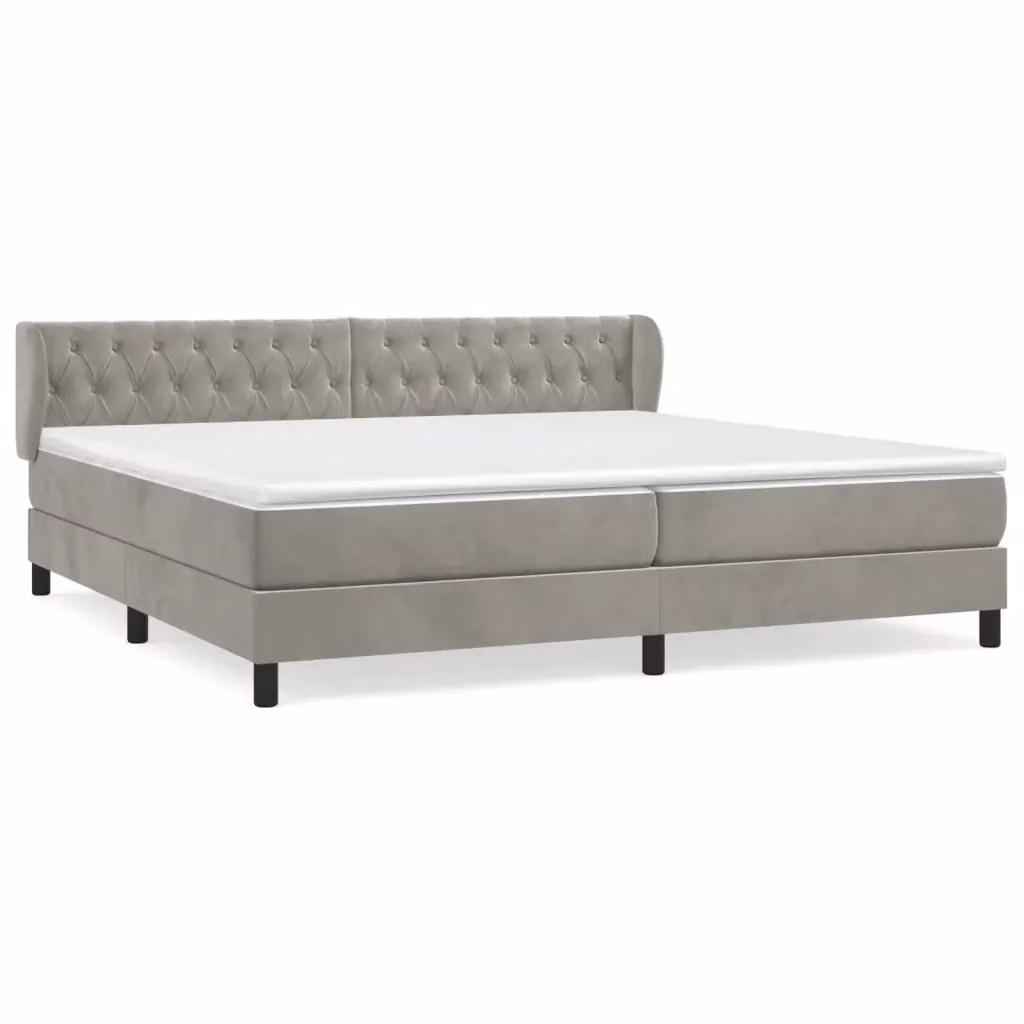 Letto a molle con materasso ibrido vidaXL in velluto grigio e bianco con struttura in legno di larice L/P/H: 200 x 200 x 23 cm – 2