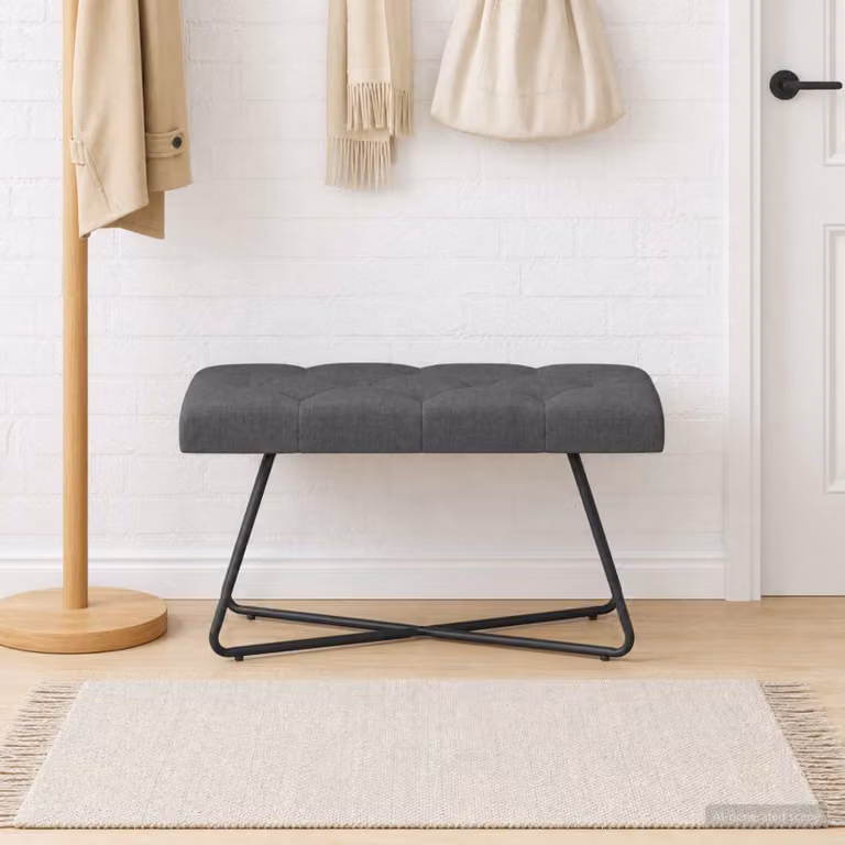 Panchina moderna vidaXL con bottoni imbottiti in tessuto Grigio, L 80 x P 40 x H 46 cm