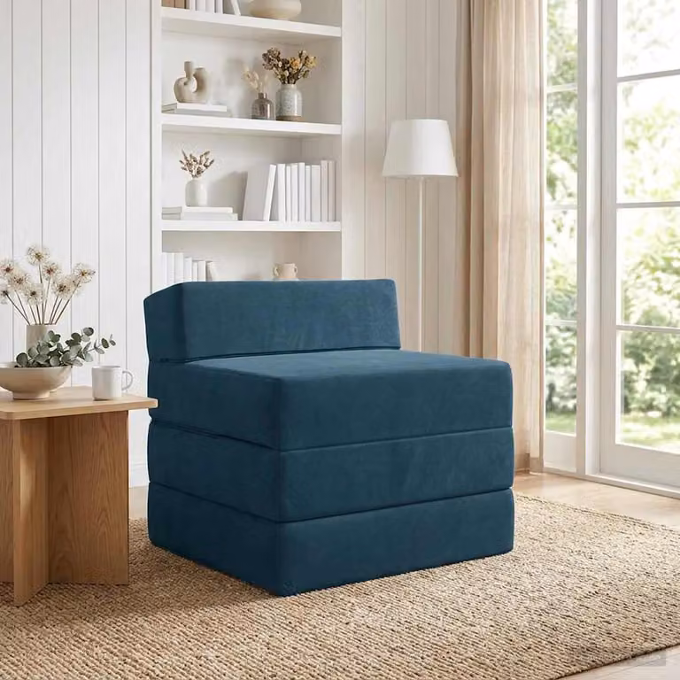 Divano Letto Pieghevole vidaXL in Velluto Blu per Soggiorno e Camera da Letto L: 200 cm, P: 70 cm, H: 15 cm