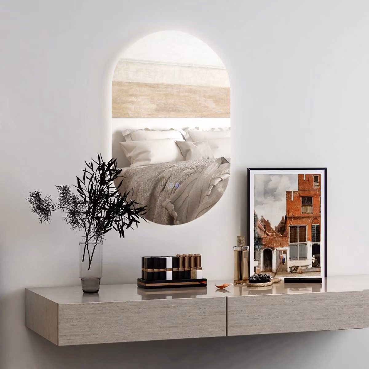 Specchio da bagno ovale Costway con luce LED e comando touch, antiesplosione, colore argento, L: 80 cm, P: 50 cm
