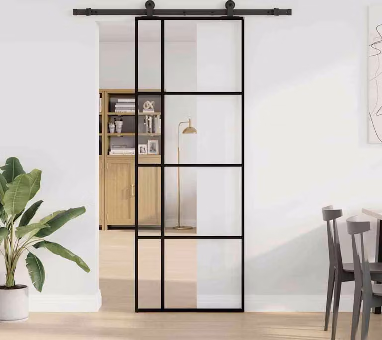 Porta Scorrevole con Ferramenta 76x205cm Vetro ESG Alluminio