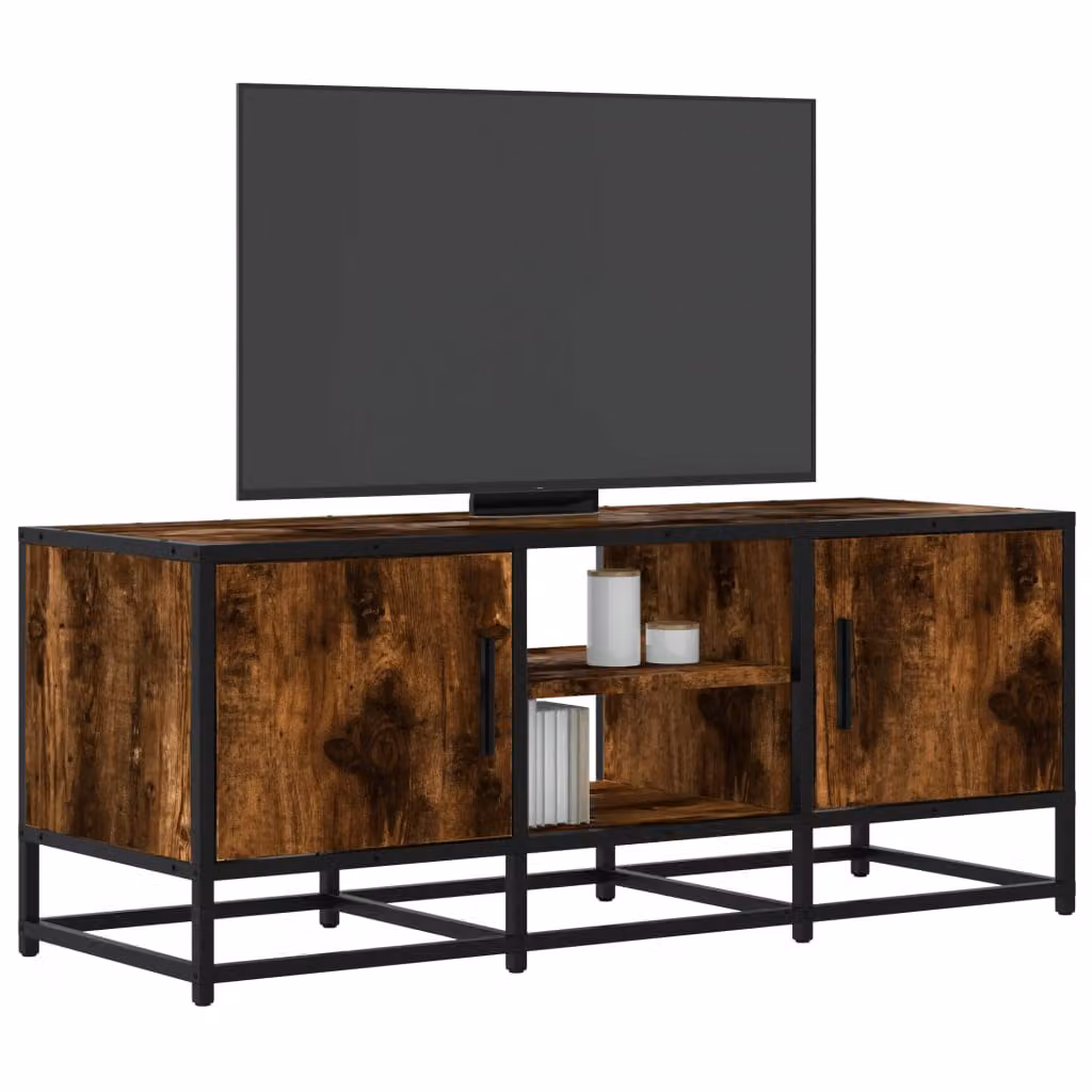Mobile TV vidaXL in stile industriale, Rovere Fumo, L/P/H: 100 x 35 x 41 cm, in legno e metallo