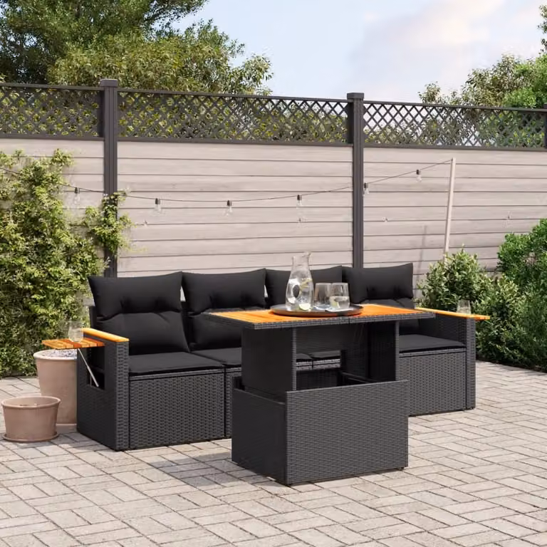 Maison Exclusive - Set Divani da Giardino 5 pz con Cuscini in Polyrattan Nero
