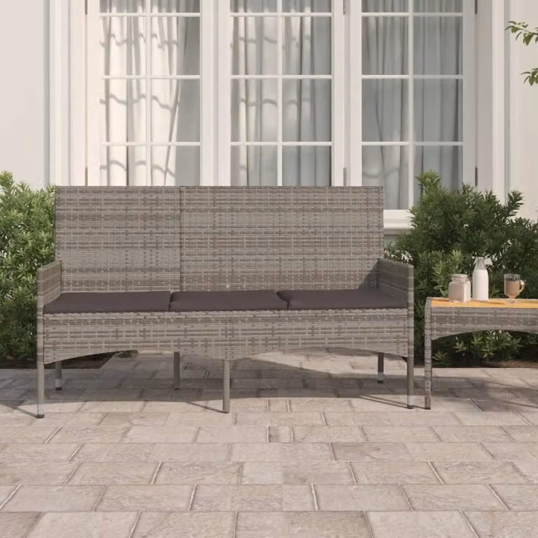 The Living Store Panca da giardino a 3 posti con cuscini in Poly Rattan grigio
