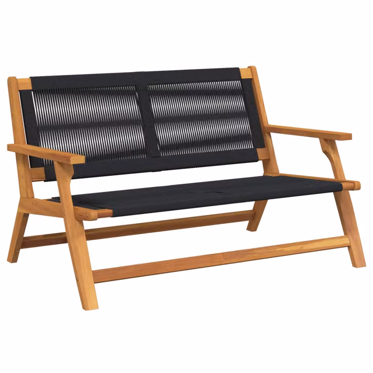 Panchina da giardino vidaXL in legno di acacia massello con braccioli, colore nero e marrone, L: 122 cm, P: 73 cm, H: 78 cm