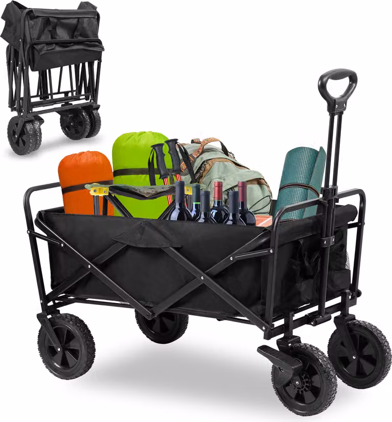 Carrello pieghevole Izrielar Capacità di carico fino a 100 kg con freno Ruote XXL Carrello a mano Carrello di trasporto pieghevole Carrello da spiaggia Carrello da giardino Per il campeggio
