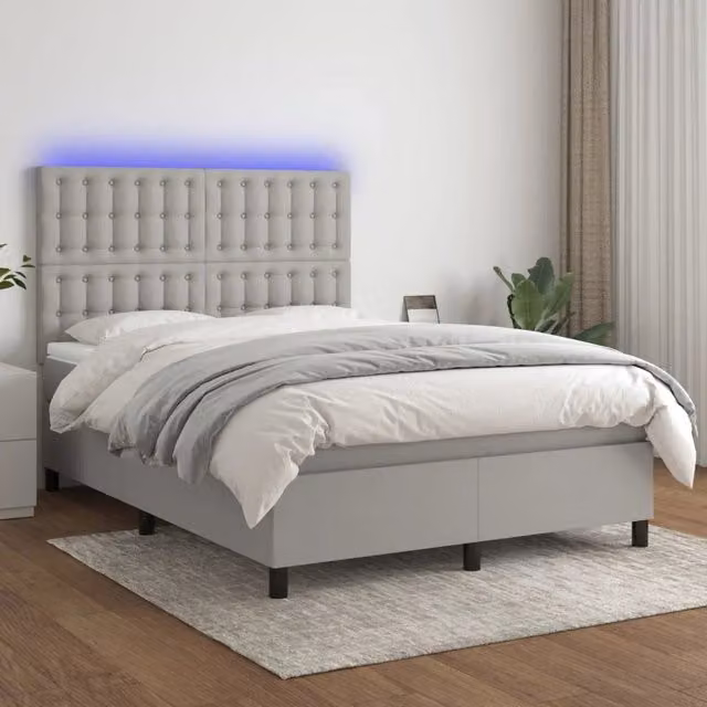 Letto Ibrido con Materasso e Illuminazione LED vidaXL in Tessuto Grigio e Bianco L/P/H: 140 x 200 x 128 cm – 1
