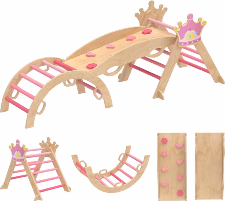 struttura da arrampicata per bambini 8 in 1, design da principessa, scivolo, rampa, arco, legno