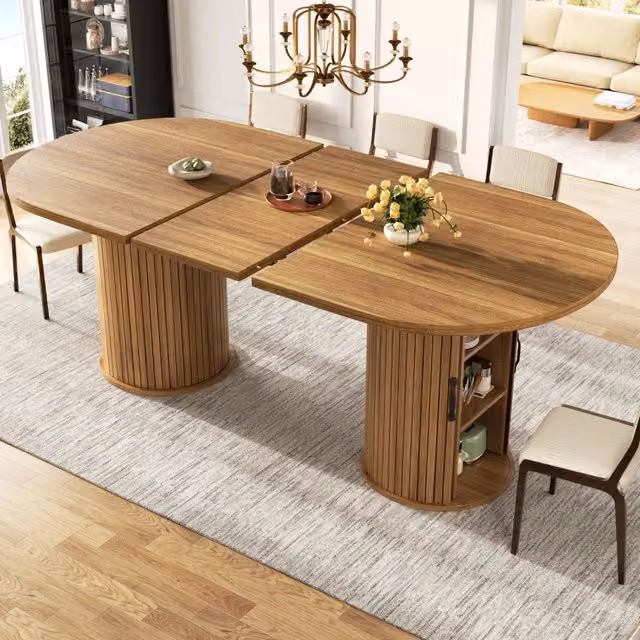 Tavolo allungabile WISHDOR moderno con piano ovale in MDF laminato e finitura marrone opaca