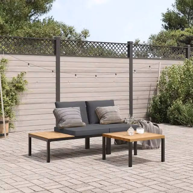 Set Divani da Giardino 3 pz con Cuscini in Alluminio Nero 3283704
