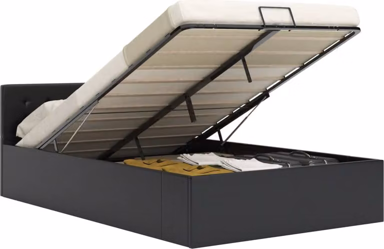 The Living Store Letto contenitore idraulico nero in ecopelle 120×200 cm