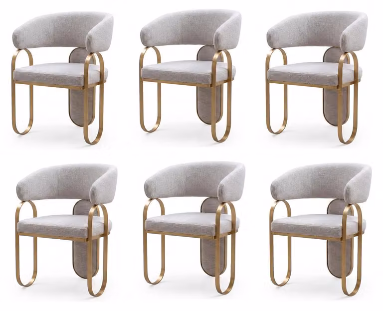 Sedie. Colore: bianco. Materiale: tessuto. Struttura: dorata. Stile: classico, armonioso, confortevole, elegante